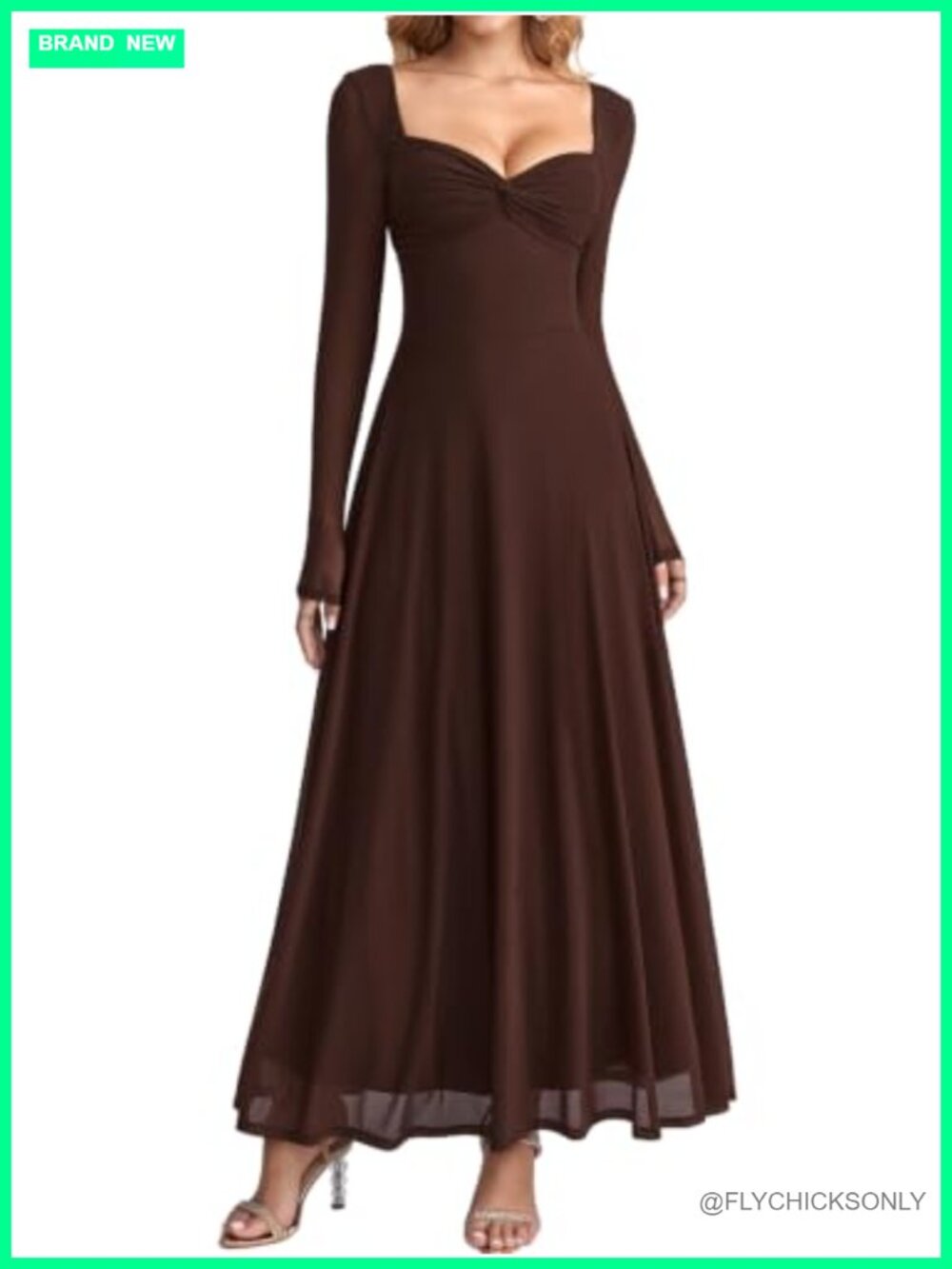 Women's Formal Maxi Dress Long Sleeve Mesh Wedding Guest Cocktail